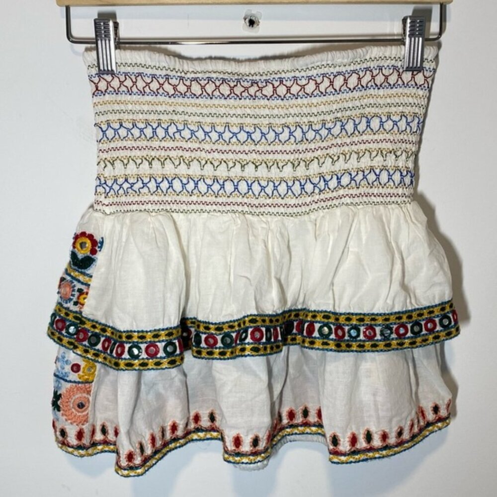 Zara White Embroidered Mini Skirt — Size S - Picture 7 of 10